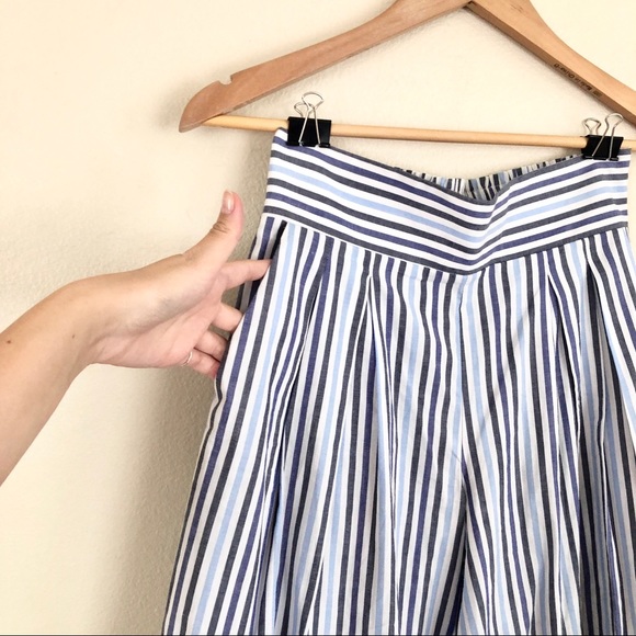 MISA Camden Pleated Stripe Wide Leg Culotte Pants in White Blue - Picture 9 of 14